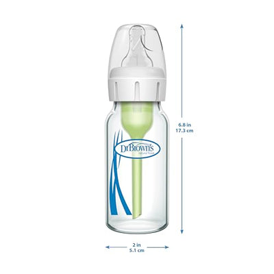 Dr. Brown's Natural Flow Anti-Colic Options+ Narrow Glass Baby Bottle, 4 oz/120 mL, with Level 1 Slow Flow Nipple, 1 Pack, 0m+