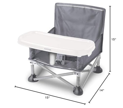 Summer by Bright Starts Pop 'N Sit Portable Booster Chair, Floor Seat, Indoor/Outdoor Use, Compact Fold, Grey, 6 Mos - 3 Yrs