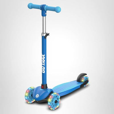 Gotrax KS1 Kids Kick Scooter, LED Lighted Wheels and 3 Adjustable Height Handlebars, Lean-to-Steer & Widen Anti-Slip Deck, 3 Wheel Scooter for Boys & Girls Ages 2-8 and up to 100 Lbs (Blue)
