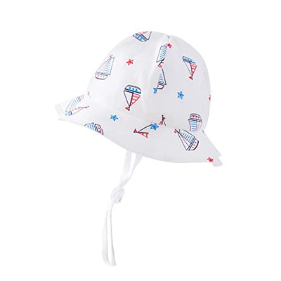pureborn Baby Sun Hat - Wide Brims Cotton Bucket Hat Sun Protection Cap for Infant Boys 0-3 Months Star-Spangled Sailboat