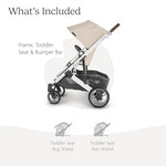 UPPAbaby Cruz V2 Stroller/Full-Featured Stroller with Travel System Capabilities/Toddler Seat, Bumper Bar, Bug Shield, Rain Shield Included/Declan (Oat Mélange/Silver Frame/Chestnut Leather)