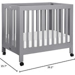 Babyletto Origami Mini Portable Folding Crib with Wheels in Grey, 2 Adjustable Mattress Positions, Greenguard Gold Certified
