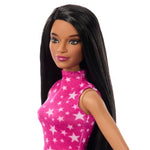 Barbie Fashionistas Doll #215 with Black Straight Hair, Pink Star-Print Top & Iridescent Skirt, 65th Anniversary Collectible Toy
