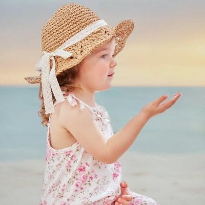 pureborn Baby Girls Straw Sun Hat - Wide Brim Sun Protection Beach Sun Hat with Chin Strap for Infant Girls 12-24 Months Brown