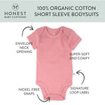 HonestBaby Multipack Short Sleeve Bodysuits One-Piece 100% Organic Cotton for Infant Baby Boys, Girls, Unisex, 3-Pack Ombre Pink Rose, Newborn