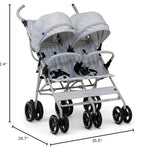 GAP babyGap Classic Side-by-Side Double Stroller - Lightweight Double Stroller with Recline, Extendable Sun Visors & Compact Fold - Made with Sustainable Materials, Grey Stripes
