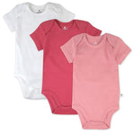 HonestBaby Multipack Short Sleeve Bodysuits One-Piece 100% Organic Cotton for Infant Baby Boys, Girls, Unisex, 3-Pack Ombre Pink Rose, Newborn