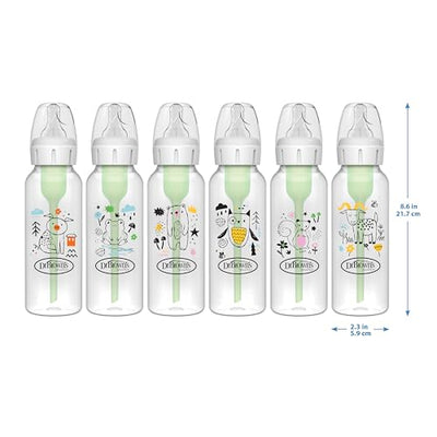 Dr. Brown's Natural Flow Anti-Colic Options+ Narrow Baby Bottle, Pig & Frog, 8 oz/250 mL, with Level 1 Slow Flow Nipple, BPA Free, 0m+, 2-Pack