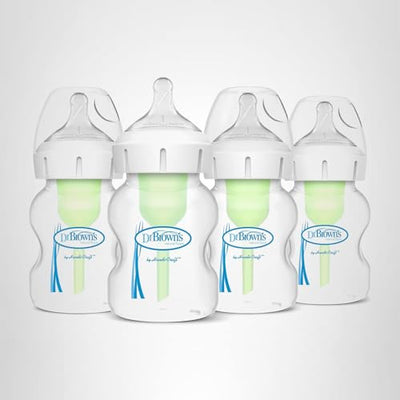 Dr. Brown’s Natural Flow® Anti-Colic Options+™ Wide-Neck Baby Bottles 5 oz/150 mL, with Level 1 Slow Flow Nipple, 4 Pack, 0m+