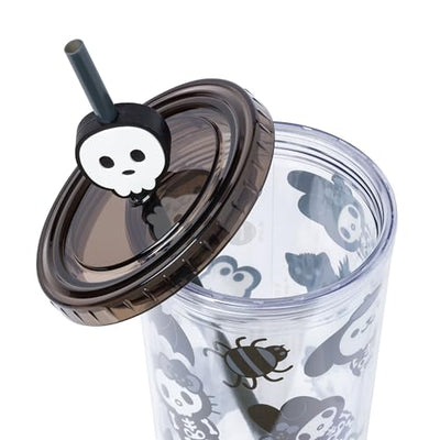 Silver Buffalo Sanrio Hello Kitty And Friends Spooky Halloween Plastic Cold Cup with Lid and Straw Topper Featuring Hello Kitty, Badtz Maru, Purin, Keroppi, and Chococat, 24 Ounces
