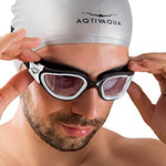 AqtivAqua Swimming Goggles Swim Goggles for Adults Men Women Kids Youth Girls Boys Children DX (Clear-Lenses White/Black-Frame)