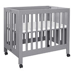 Babyletto Origami Mini Portable Folding Crib with Wheels in Grey, 2 Adjustable Mattress Positions, Greenguard Gold Certified