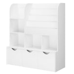FOTOSOK 47'' Kids Bookcase and Bookshelf, Multifunctional Bookcase with 5 Storage Cubbies and 3 Movable Drawers, Bookcase Display Stand, Toy Storage Organizer for Bedroom, Playroom, Hallway, White