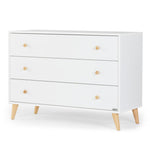 dadada Austin 3-Drawer Dresser for Nursery and Bedroom - Modern Design, Large Storage, Baby-Safe Finish, Anti-Tip Safety, Solid Wood Feet, Durable Construction (White+Natural)