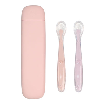 LITTLE RAWR Silicone Baby Feeding Spoons with Storage Box, First Stage Infant Soft-Tip Easy on Gums I Training Spoon Self | Utensils Supplies (Pink)