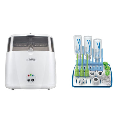 Browns dental device with cleaning brushes and stand on a white background