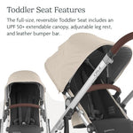 UPPAbaby Cruz V2 Stroller/Full-Featured Stroller with Travel System Capabilities/Toddler Seat, Bumper Bar, Bug Shield, Rain Shield Included/Declan (Oat Mélange/Silver Frame/Chestnut Leather)