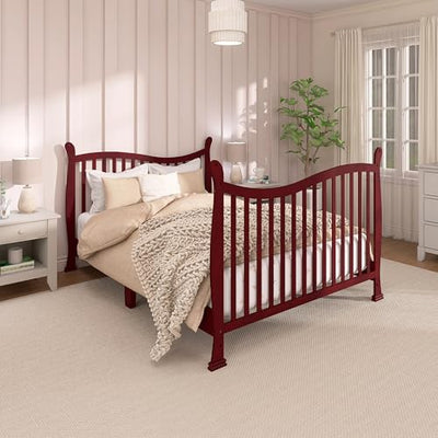 Dream On Me Violet 7-in-1 Convertible Full-Size Baby Crib with Toddler, Day & Full Bed Conversion in Cherry, GreenGuard Gold & BSA, 4 Mattress Heights, Sustainable Pinewood