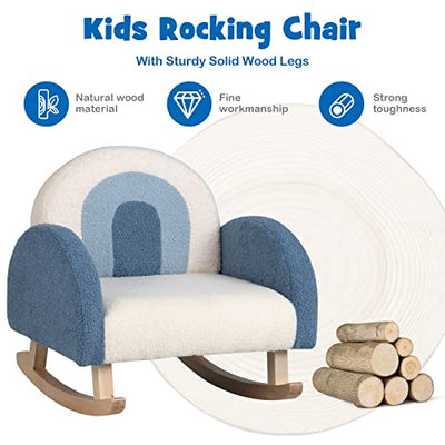 Costzon Kids Blue Rocking Chair with Solid Wood Frames, Plush Fabric, Anti-Tip Design for Kids Room, Nursery, Playroom, Preschool, Birthday Gift for Boys Girls, Toddler Furniture Armchair