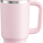 40 oz Tumbler with Handle and Straw: Stainless Steel Insulated Tumbler Keeps Cold for 24 Hours, Leakproof Travel Cup Fits in Cup Holder and BPA-Free, Cotton Candy