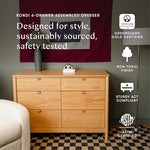 Babyletto Bondi 6-Drawer Assembled Dresser in Honey with Vegan Leather Drawer Pulls, Greenguard Gold Certified