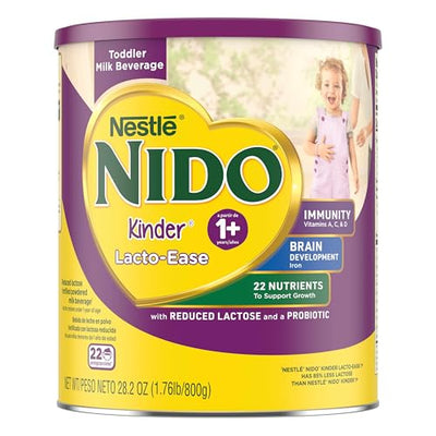 Nestle NIDO Kinder Lacto-Ease toddler milk beverage can on a white background
