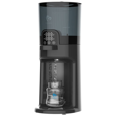 Black coffee maker with digital display on a white background