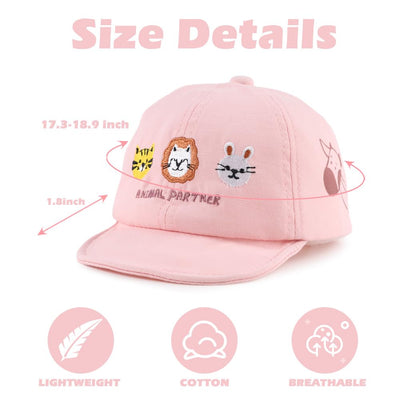 Cotton Baby Baseball Caps - Infant Toddler Sun Cap for Boys & Girls - Spring/Summer Outdoor Hat (3-18 Months, Embroidery Animals Pink)