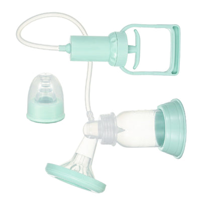 Mint green and clear breast pump on a white background