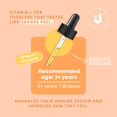 JoySpring Vitamin C and Zinc for Kids, Elderberry Liquid Supplement | Alcohol-Free Toddler Vitamin C | 2+ Years | (2 fl oz) 30 Servings