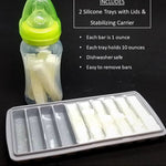 Tiny Tot Innovations Breast Milk Freezer Storage Trays w/Carrier, 10-1oz Bars, 2 Containers w/Lids and Carrier, 100% Food Grade Silicone