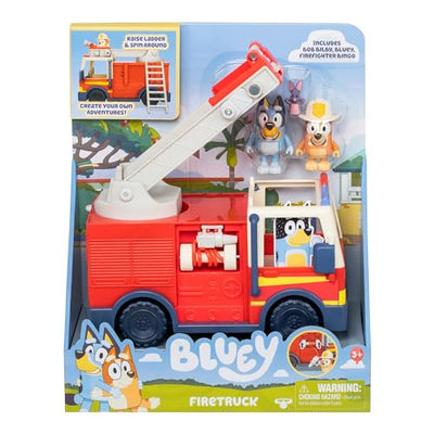 Bluey Firetruck | Firetruck, Exclusive Firefighter Bingo and Bob Bilby Figures | Raise The Ladder, Spin It Around and Roll Out The Hose | Includes Sticker Sheet