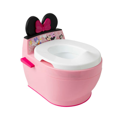 Pink children's potty chair with Minnie Mouse design on a white background