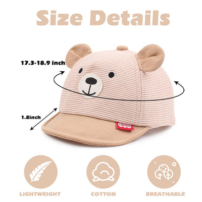 JANGANNSA Baby Hat Toddler Kids Sun Cap Boys Girls Baseball Caps Cartoon Spring 3-18 Months (3-18 Months,Khaki Striped Bear)