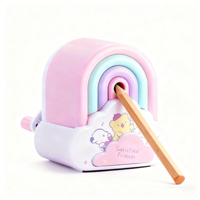 GZBABY Manual Pencil Sharpener, Hand Crank Pencil Sharpeners with Adjustable Nib Thickness, Cute Rainbow Shape (Pink)