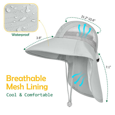 Kids Sun Hat UPF50+ Summer Beach Play Sun Protection Hats with Neck Flap for Ages 5~14 Girls Boys (Light Grey)