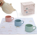 Ginbear Silicone Play Kitchen Tea Set with Washable Cloth Napkin for Toddlers & Kids 1-3, Non-Toxic Unbreakable Baby Bath Toys for Children 12 Months+ (Beige, Blue, Green, Rosy)
