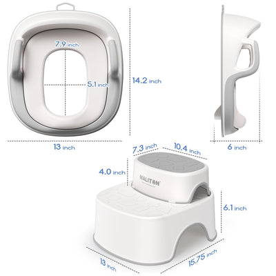Maliton Baby Potty Training Seat with Step Stool, Potty Training Toilet for Boys Girls, Anti-Slip Toddler Stool for Bathroom, Kitchen, Toddler Toilet Seat Set(One Potty Seat+Two Step Stool for Kids)