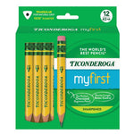 Ticonderoga My First Half-Size Wooden Pencils, Large Triangle-Barrel Pre-Sharpened #2 (HB) Short 4.5" Yellow Pencils with Erasers, Yellow, 12/Pack