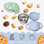 2 Pack Toddler Snack Cups, Baby Stainless Steel Snack Containers for Kids with Spill Proof Food Grade Silicone Lids & Handles 9 OZ No Spill Baby Snack Box for Mess-Free Snacking