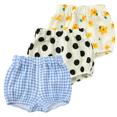 Kids Tales 3 Pack Baby Cotton Linen Bloomers Shorts Toddler Cartoon Graphic Printed Shorts Unisex Infant Loose Shorts