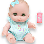 JC Toys Lil Cutesies 8.5" All Vinyl Baby Doll | Posable and Washable | Removable Outfit | Lulu- Blue Eyes Ages 2+