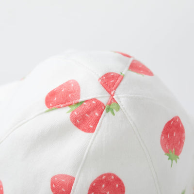 pureborn Baby Girl Sun Hat Bucket Hats Cotton Outdoor Beach Sun Protection Cap with Straps White Strawberry 0-3 Months