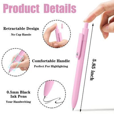 Piochoo Aesthetic Pens, 8 Pcs 0.5mm Gel Pens, No Smudge Quick Dry Smooth Writing Pens, Cute Black Ink Journaling Pens for Women Nurse School Office Desk Accessories