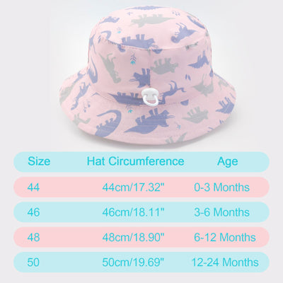 XIAOHAWANG Baby Boy Bucket Toddler Kids Sun Hat UPF 50+ Wide Brim Outdoor Beach Caps Play hat(Pink Purple Dino,48cm(6-12 Months))