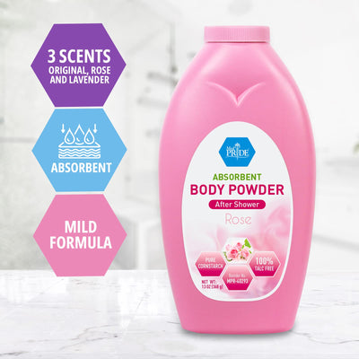 MED PRIDE Premium 100% Talc Free Baby Powder - Pure Cornstarch Absorbent Baby Powder for Odor & Moisture Protection- Paraben-Free Soothing Dusting Powder for Diaper Rash, Chaffing - Rose, 13oz