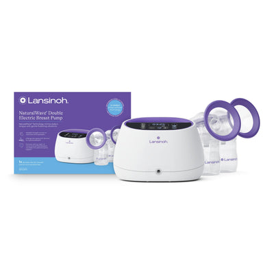 Lansinoh breast pump with packaging on a white background