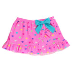 RuffleButts Girls Swim Bow Skirt Cover-Up - Neon Pink Colorful Hearts, 4T/5
