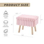 Wimarsbon Storage Ottoman,Soft Faux Fur Footstool with Padded Seat, Small Reading Vanity Chair, Footrest with Wood Tray for Couch, Mini Coffee Table or Display Stand (Pink)