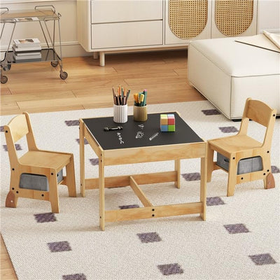 Costzon Kids Table and Chairs, 3 in 1 Wooden Activity Toddler Desk w/Blackboard & Storage Drawers for Art & Craft, Snack Time, Homework, Toddler Table and Chair Set for Nursery, Home, Playroom (Gray)